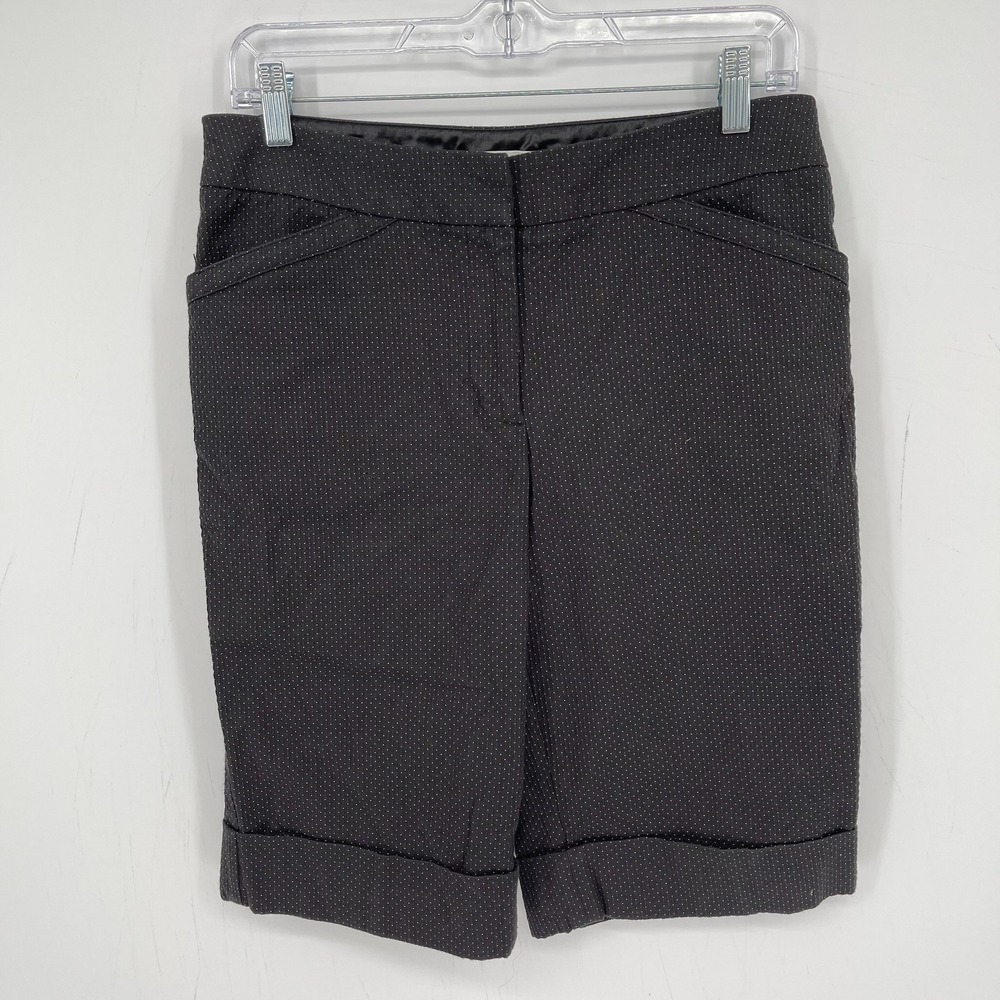 White House Black Market Women's Black Micro Dot Cuffed Bermuda Shorts Size 8